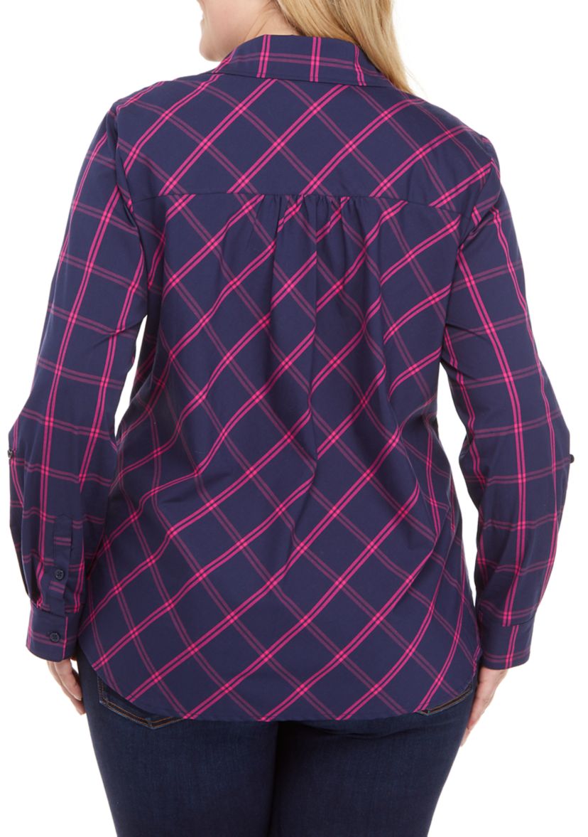 Plus Size Roll Tab Button Up Top 