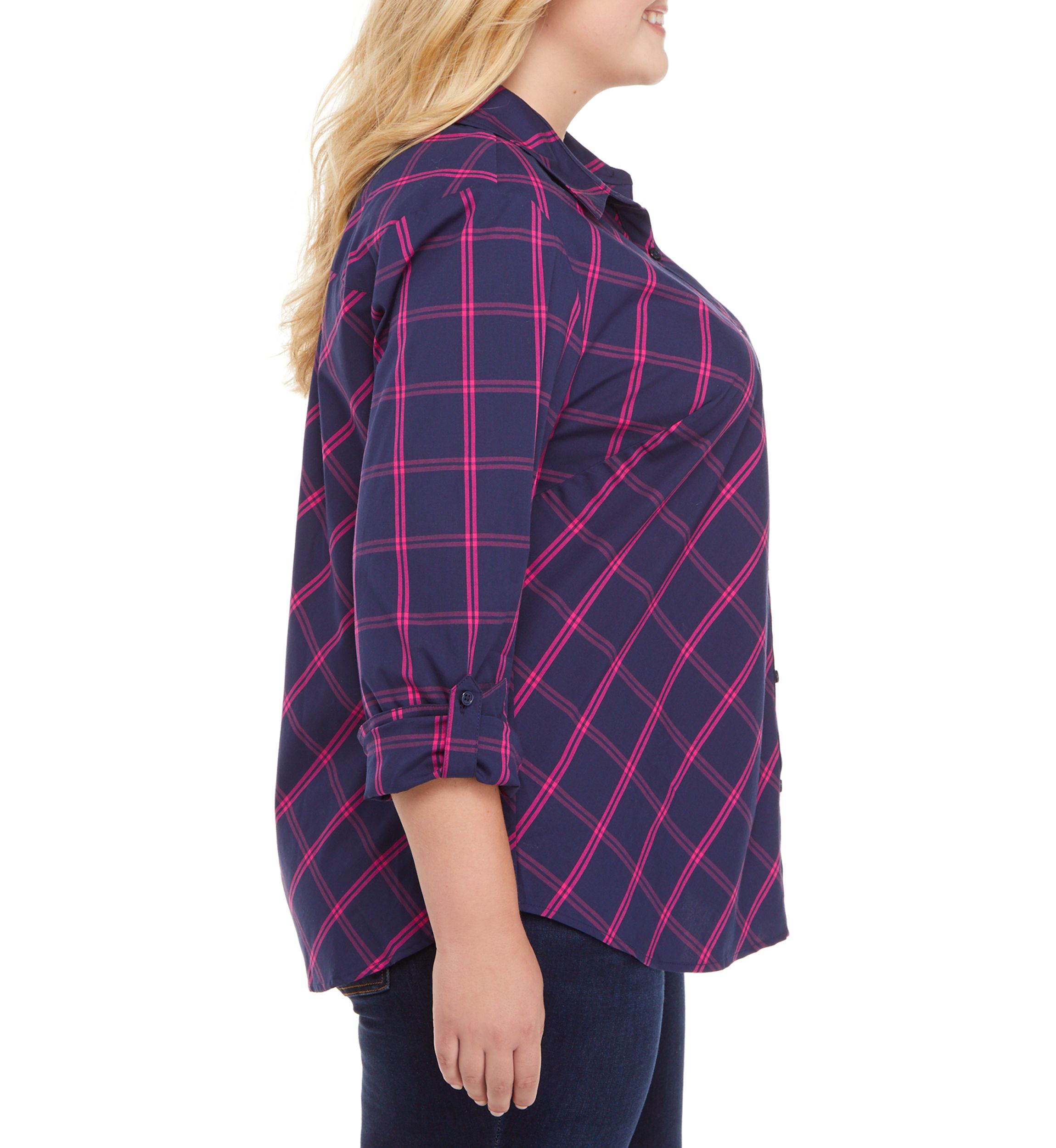 Plus Size Roll Tab Button Up Top 