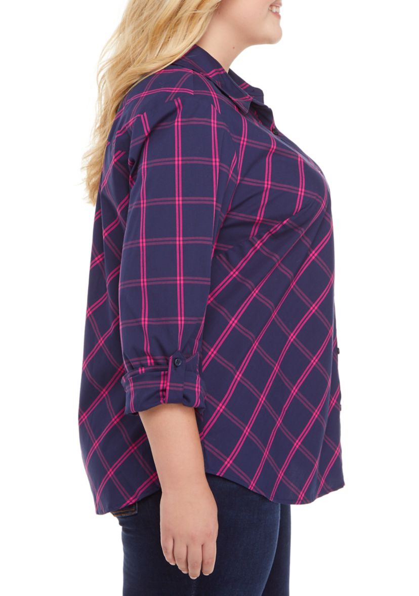 Plus Size Roll Tab Button Up Top 