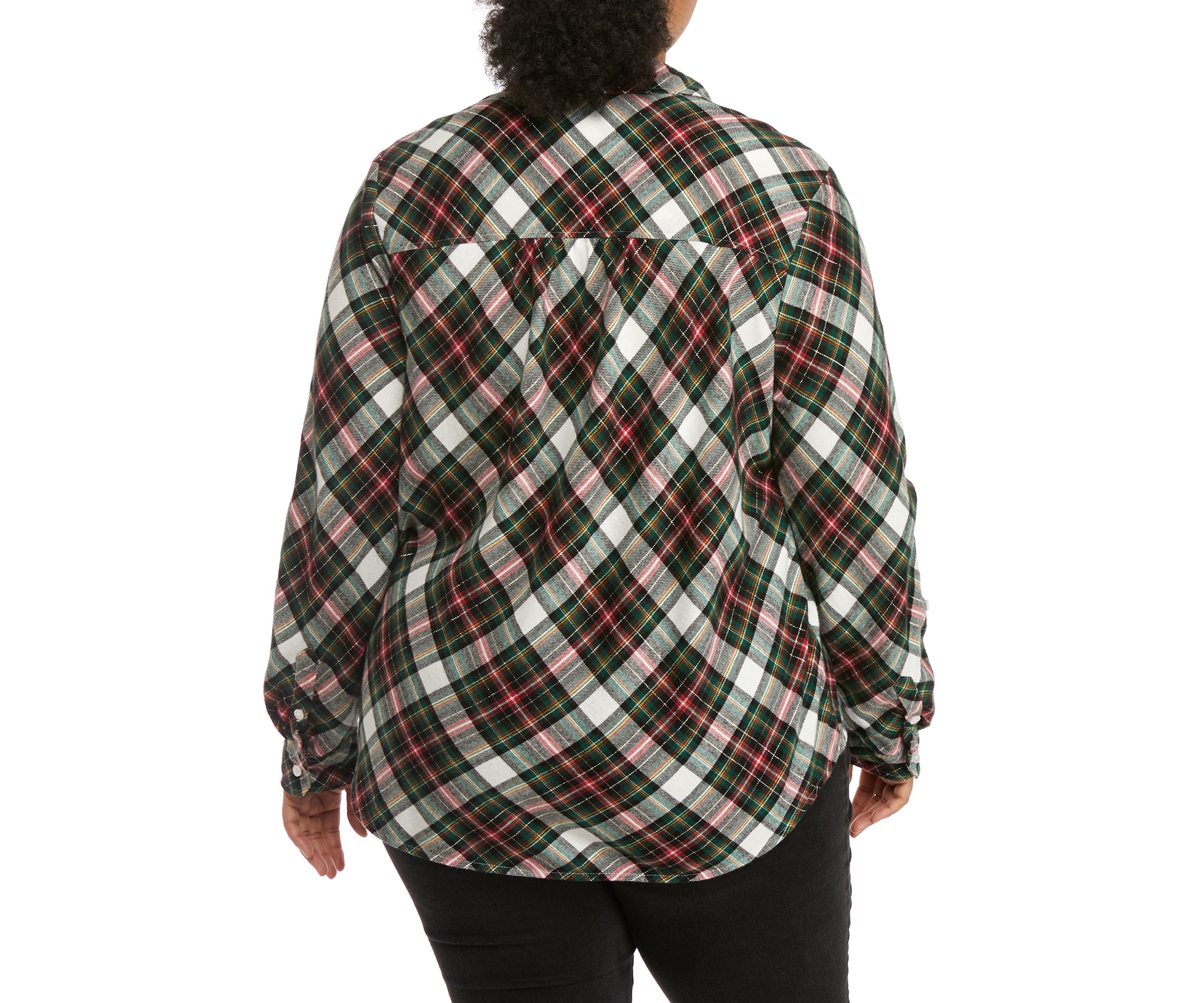 Plus Size Roll Tab Flannel Shirt 
