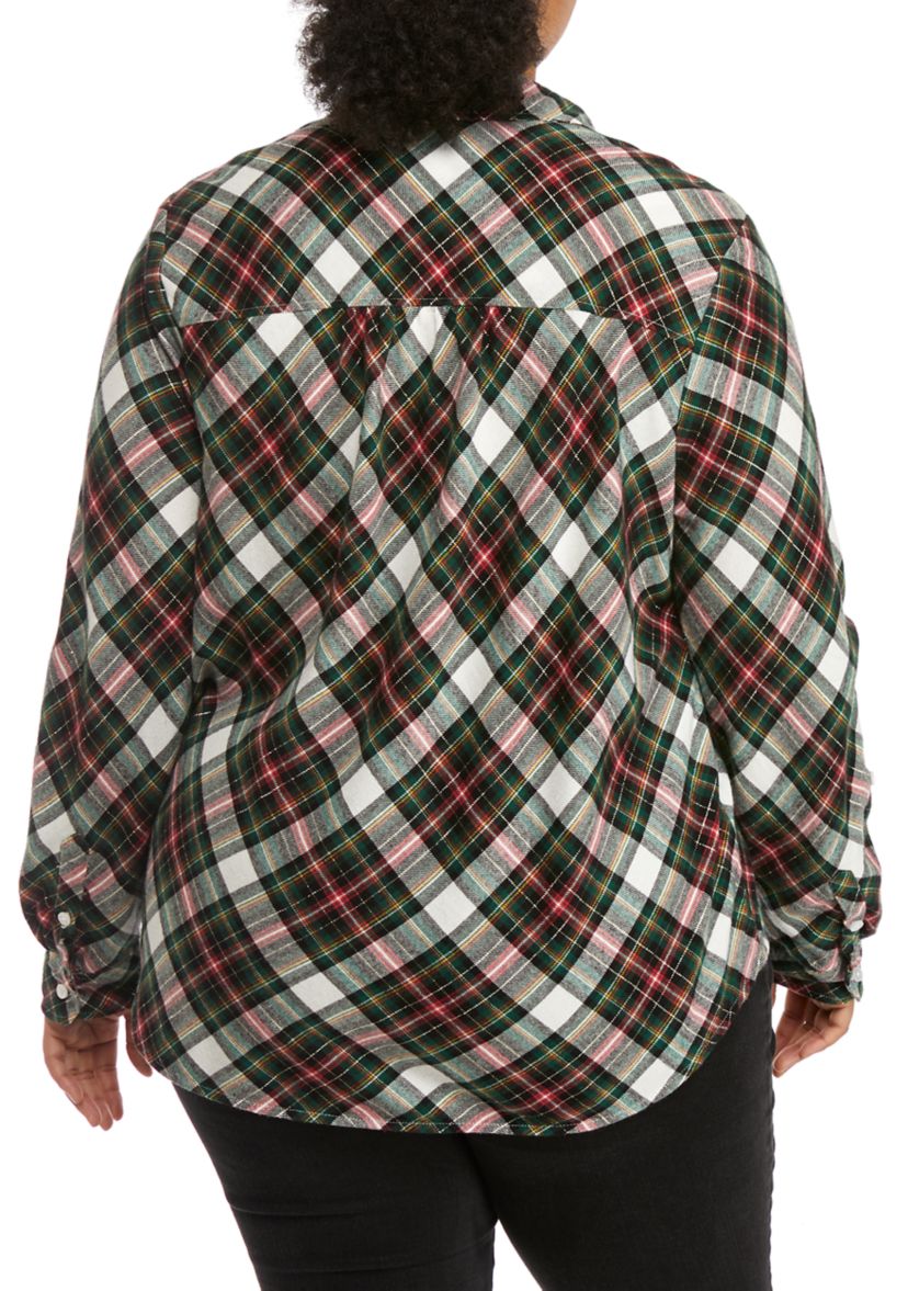 Plus Size Roll Tab Flannel Shirt 