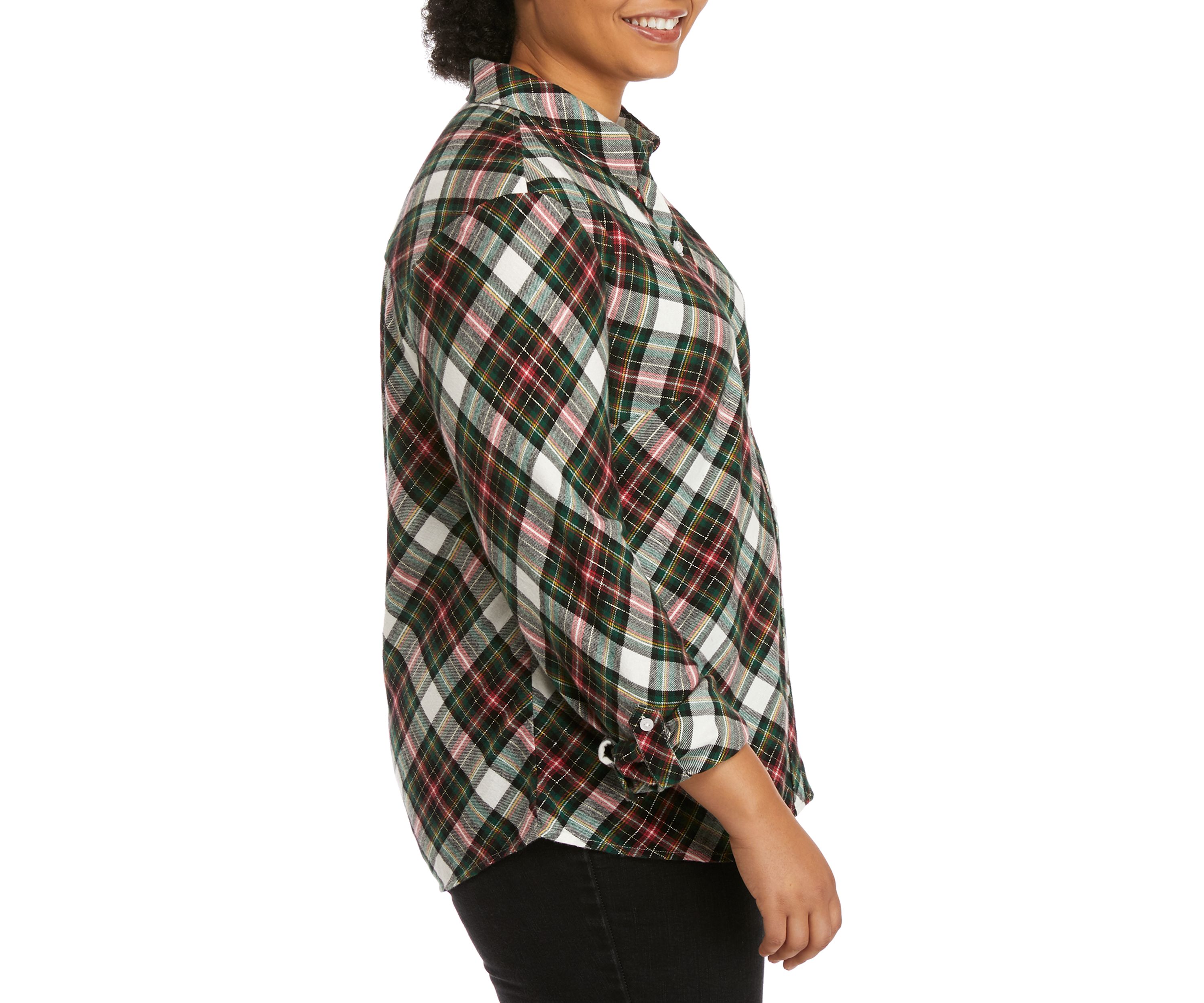 Plus Size Roll Tab Flannel Shirt 
