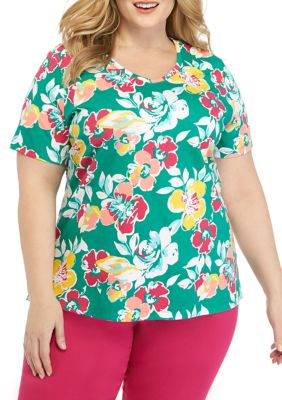 Kim Rogers® Plus Size Short Sleeve V Neck Printed Shirt | belk