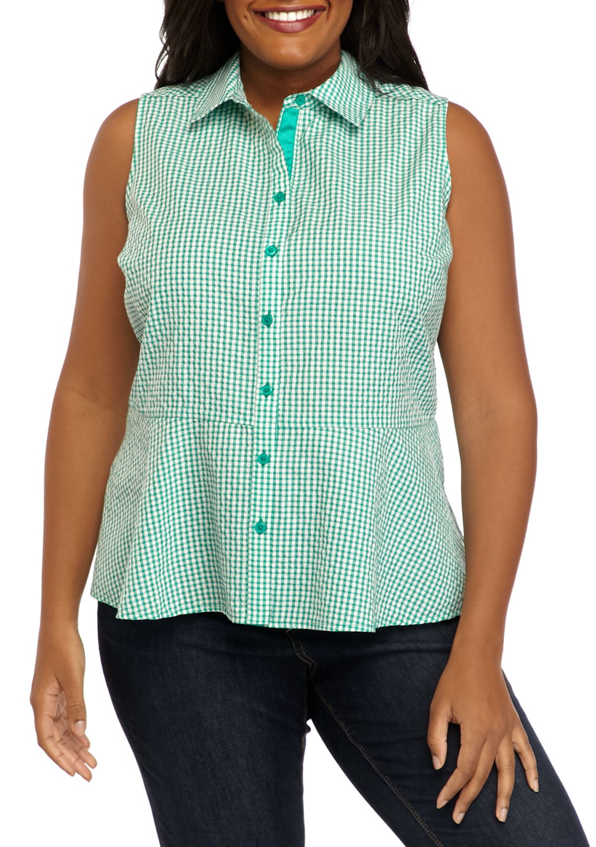 Plus Size Sleeveless Woven Peplum Top 