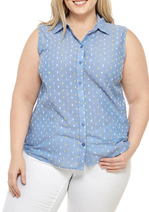 Kim Rogers® Plus Size Sleeveless Clip Dot Shirt