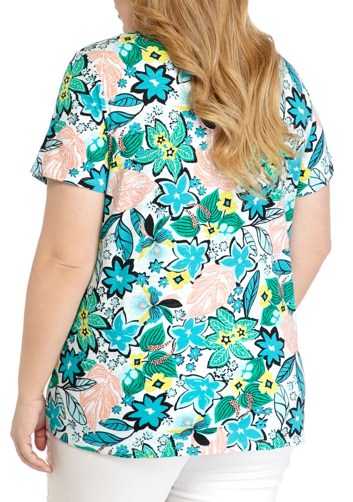 Plus Size Crochet Printed Tunic T-Shirt 