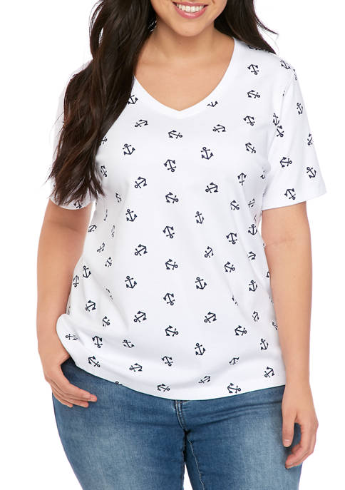 Plus Size Short Sleeve V-Neck Printed T-Shirt