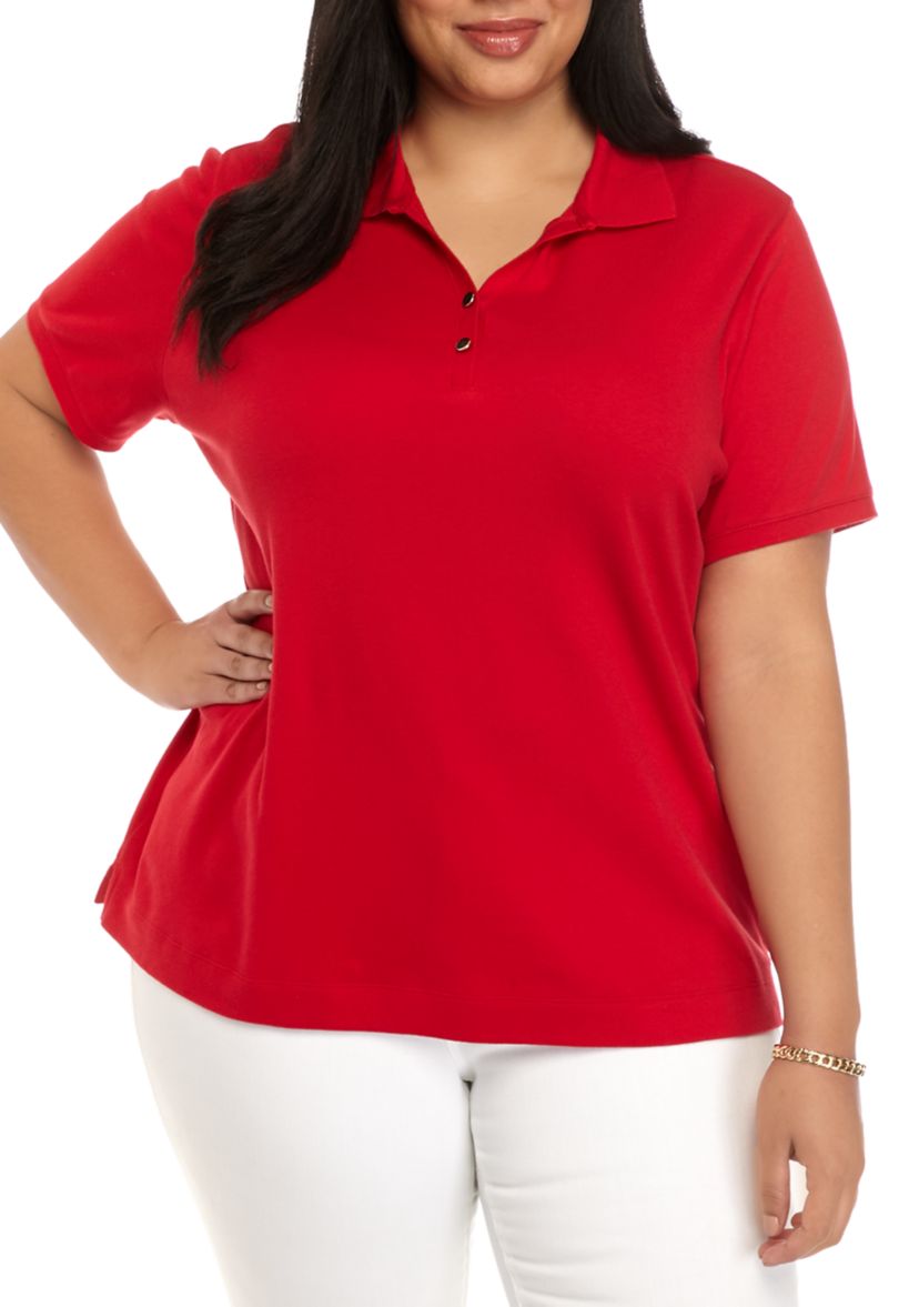 Plus Size Solid Polo Shirt