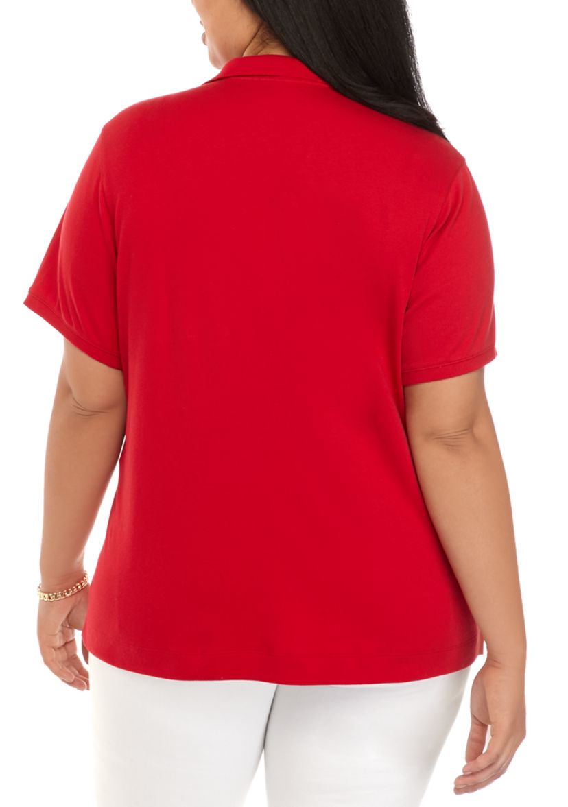 Plus Size Solid Polo Shirt