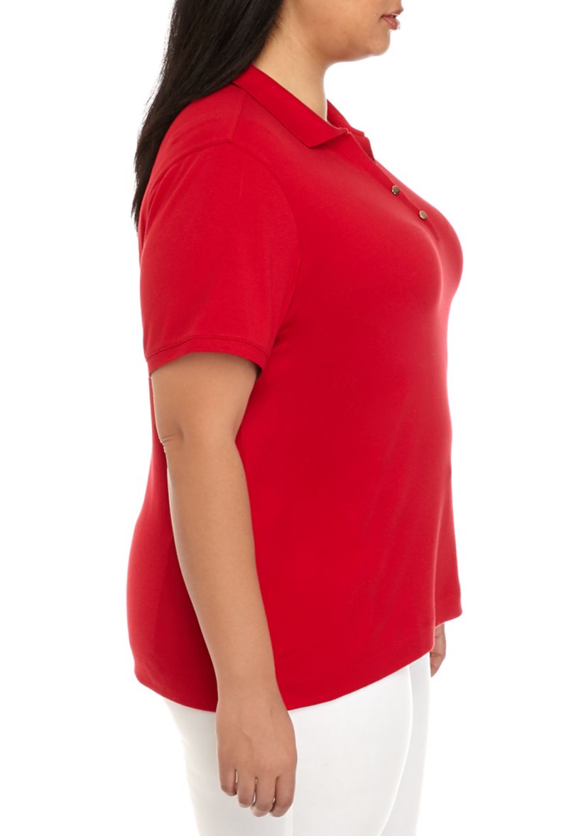 Plus Size Solid Polo Shirt