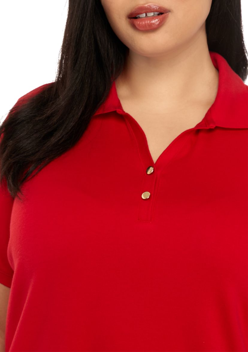 Plus Size Solid Polo Shirt