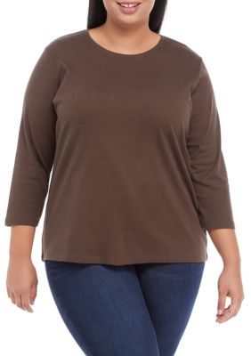 Kim Rogers® Plus Size Perfectly Soft 3/4 Sleeve Crew Neck T-Shirt | belk