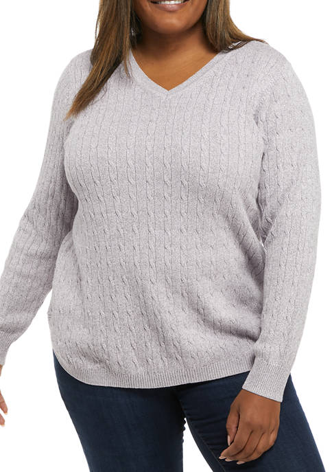 Kim Rogers® Plus Size Long Sleeve Marled Cable