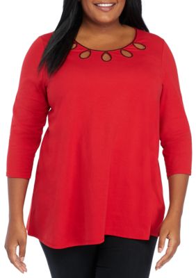 Kim Rogers® Plus Size 3/4 Sleeve Cutout Neck Top | belk