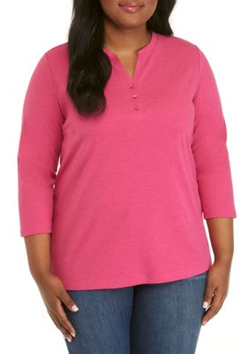 Plus Size 3 4 Sleeve Tee Shirts
 Kim Rogers Plus Size 3 4 Sleeve Henley T Shirt