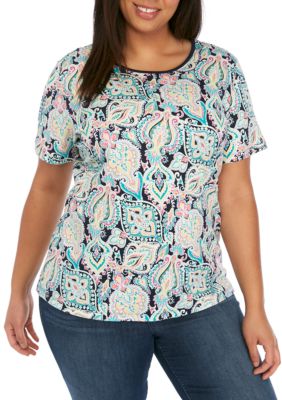 kim rogers plus size solid short sleeve knit to