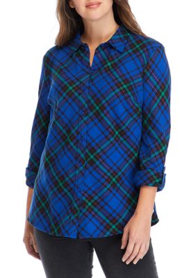 Kim Rogers® Women's Roll Tab Sleeve Flannel Shirt | belk