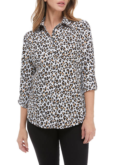 Kim Rogers® Women's Animal Printed Roll Tab Button Up Shirt | belk