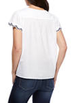 Womens Embroidered Scallop Yoke Top