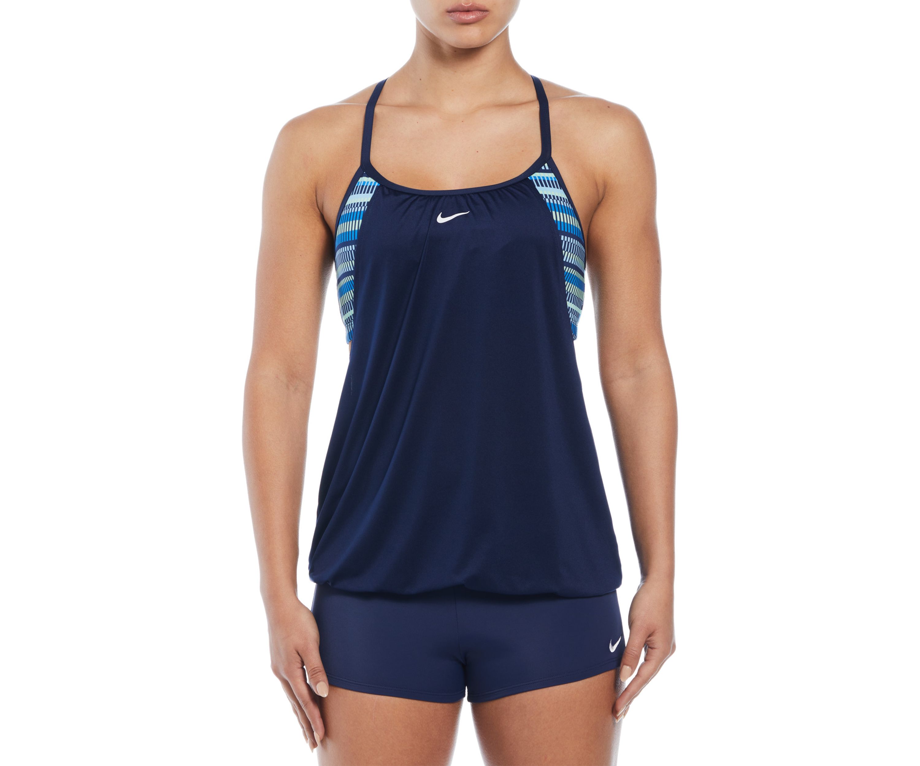 Digi Stripe Layered Tankini Swim Top
