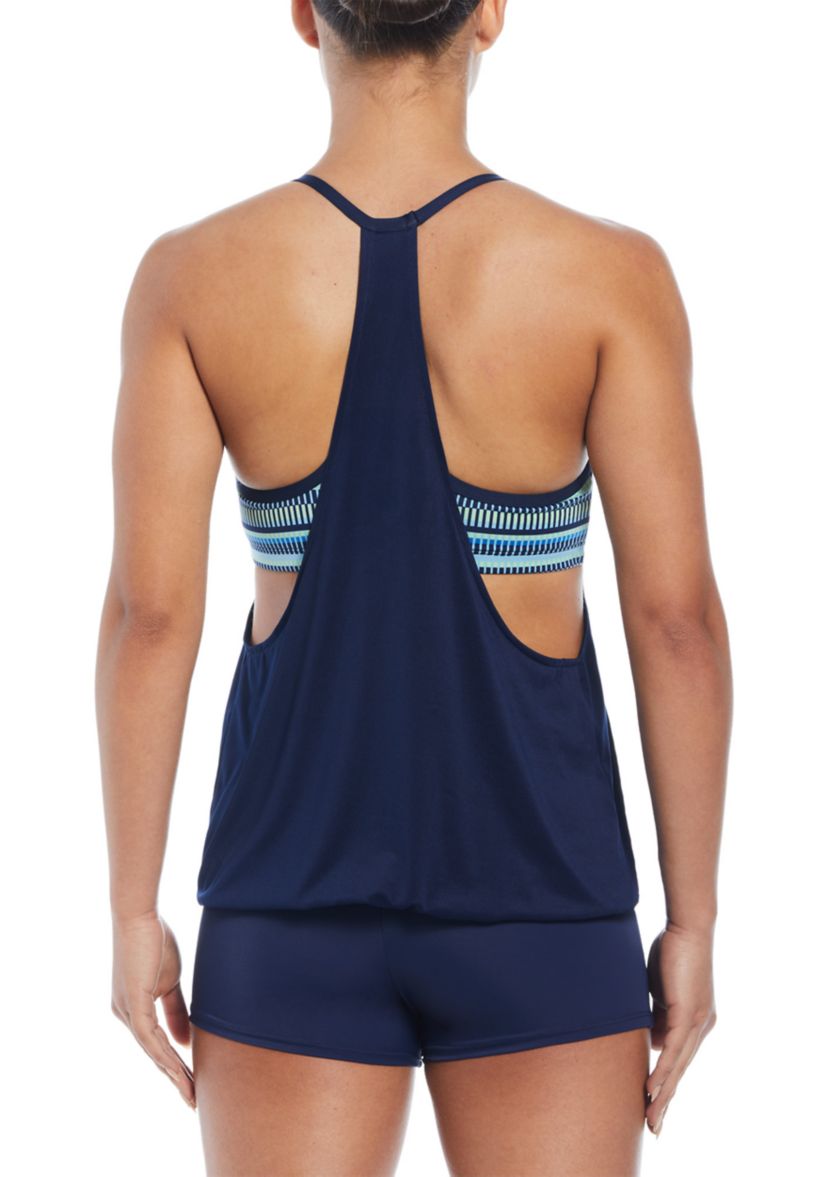 Digi Stripe Layered Tankini Swim Top