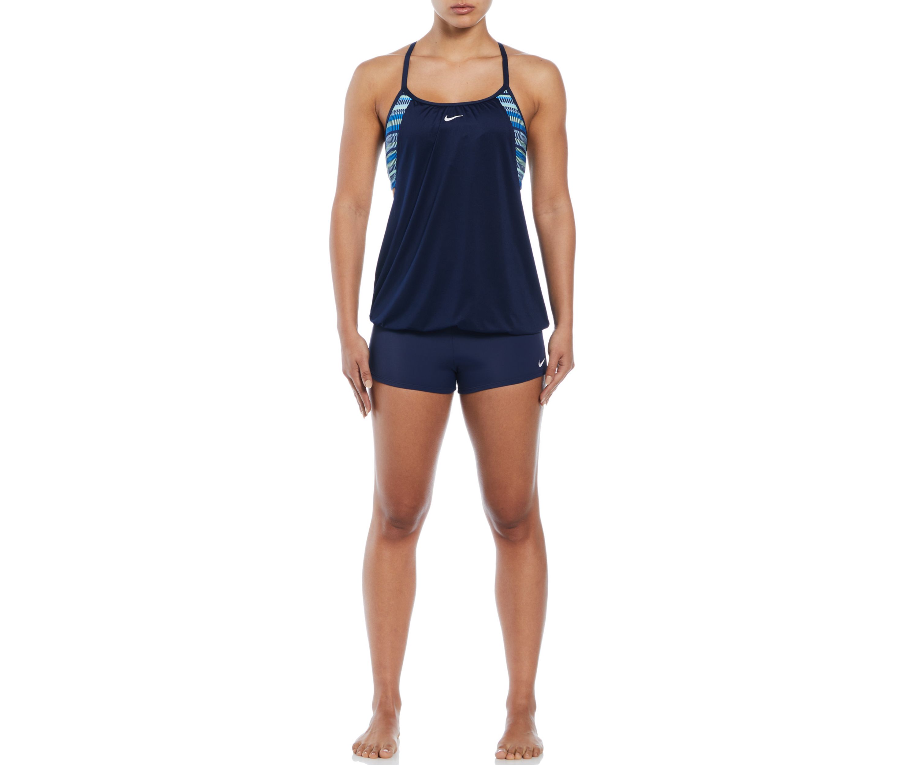 Digi Stripe Layered Tankini Swim Top