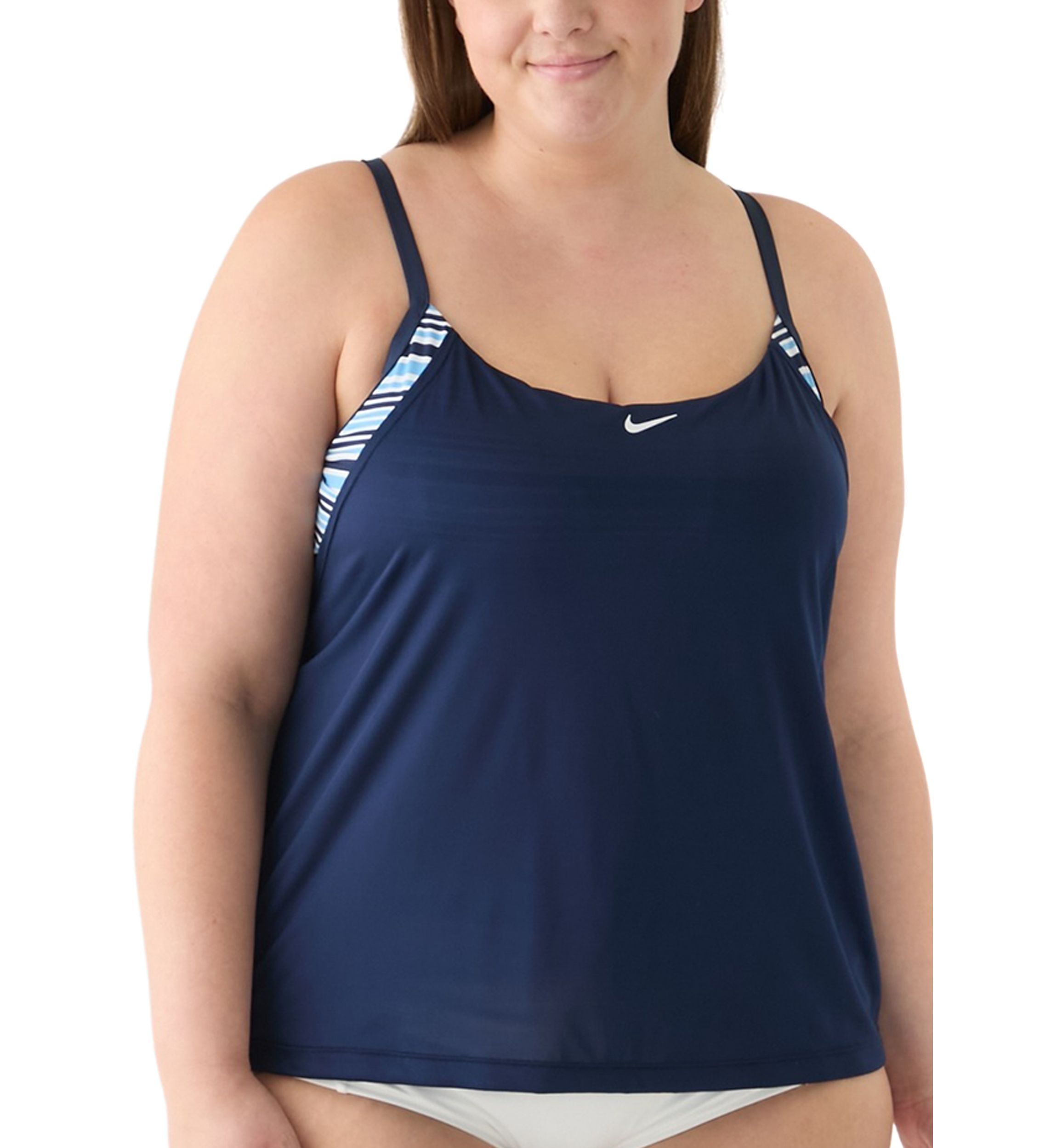 Off Stripe Layered Tankini Swim Top