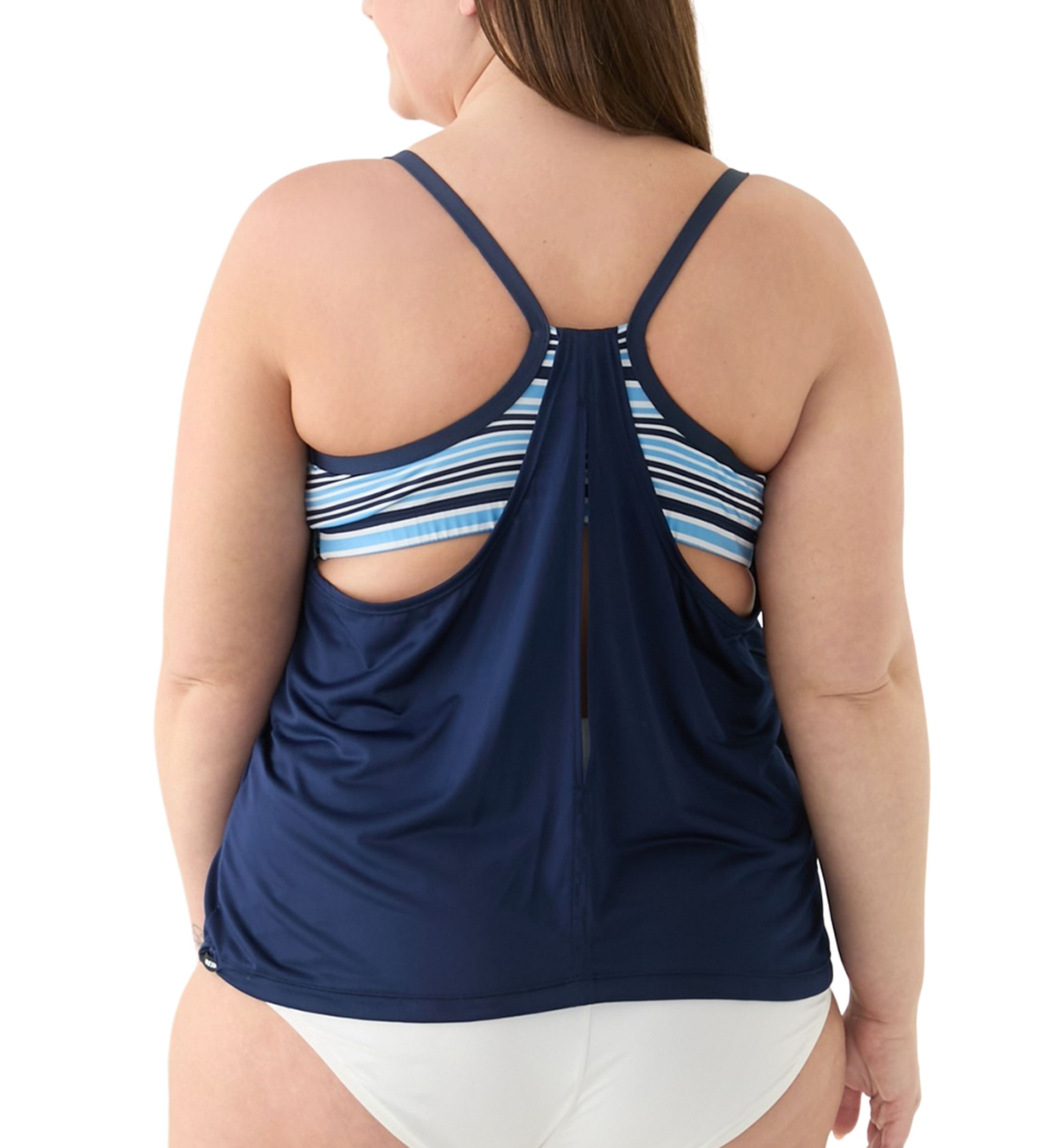 Off Stripe Layered Tankini Swim Top