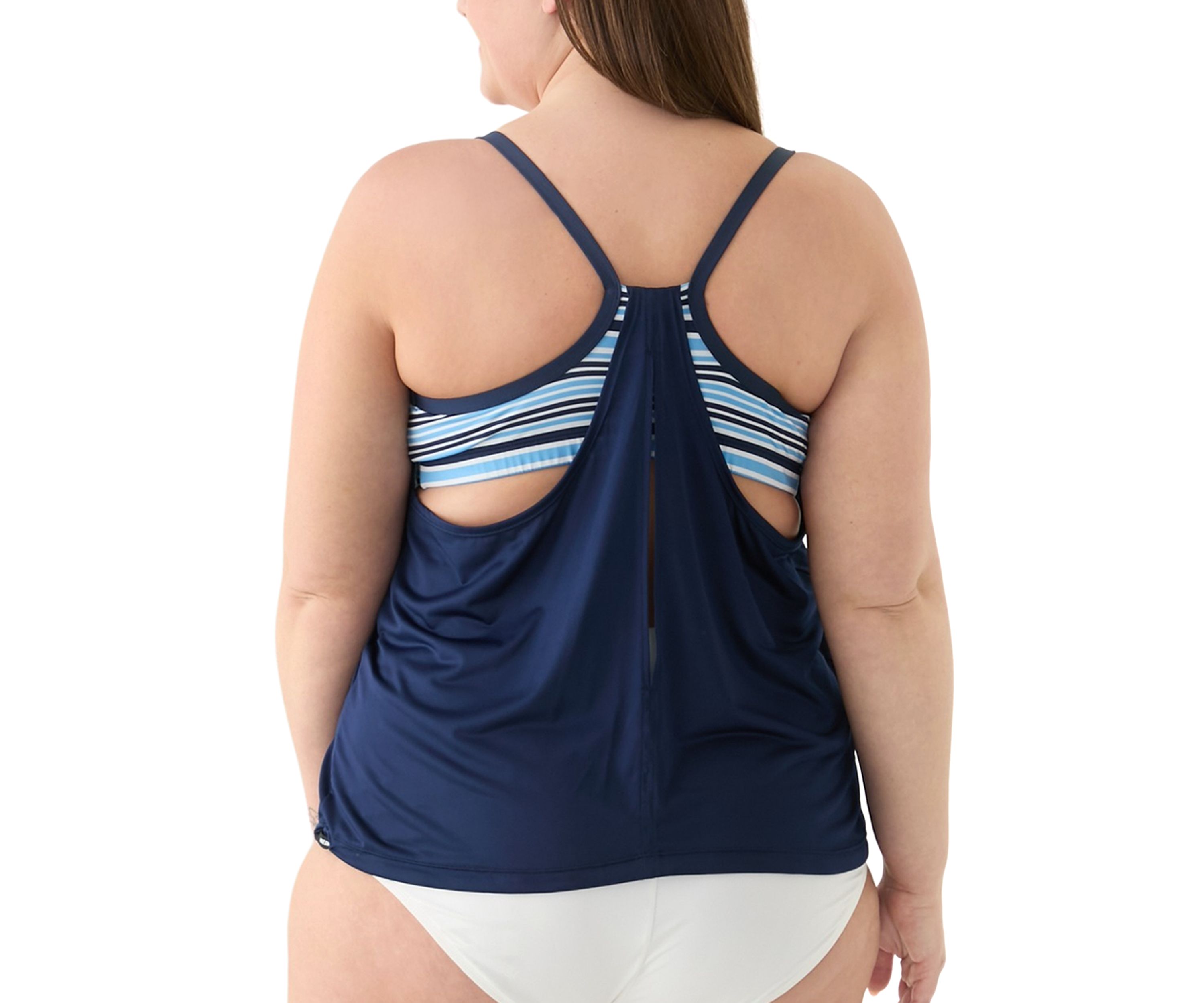 Off Stripe Layered Tankini Swim Top