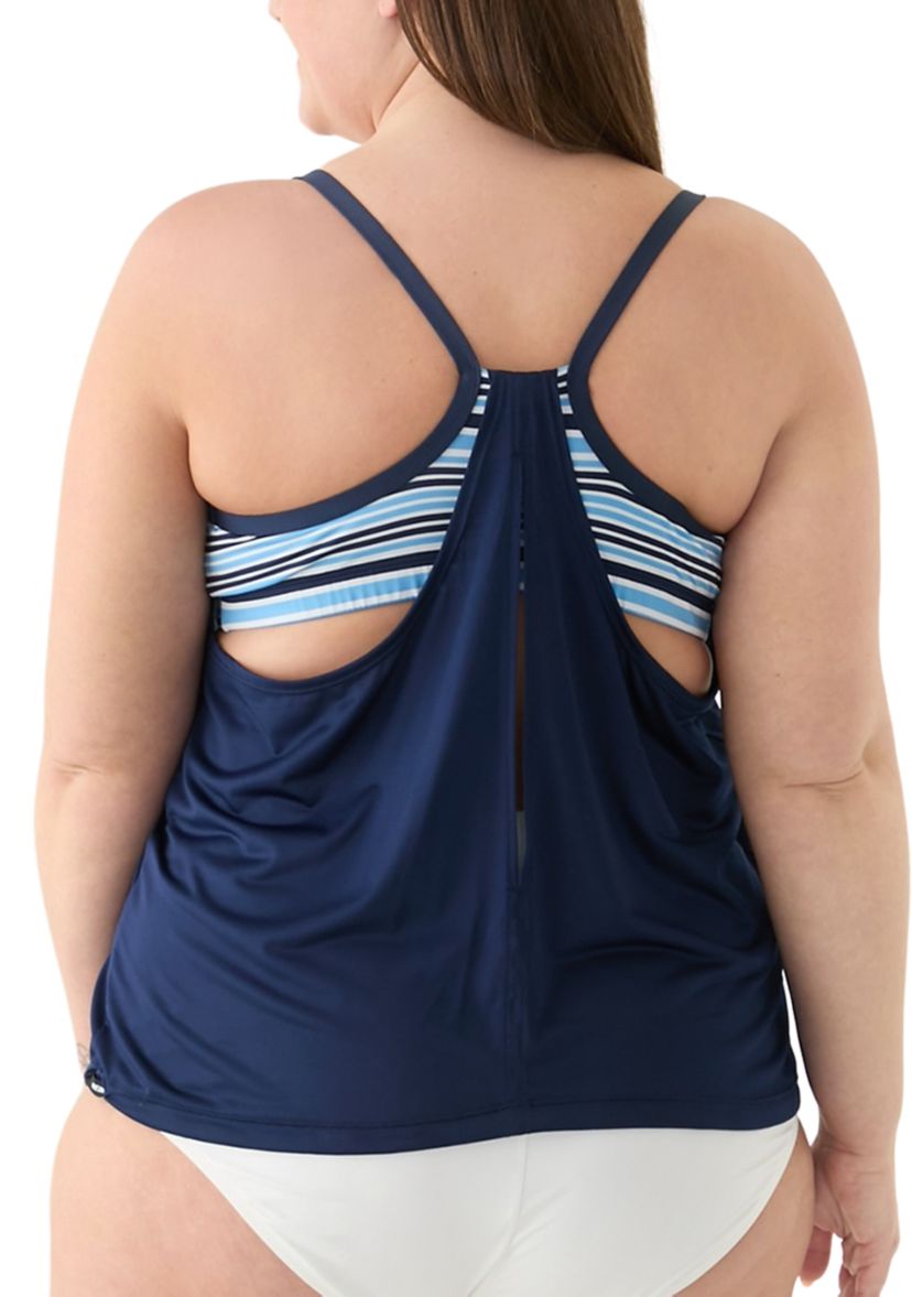 Off Stripe Layered Tankini Swim Top
