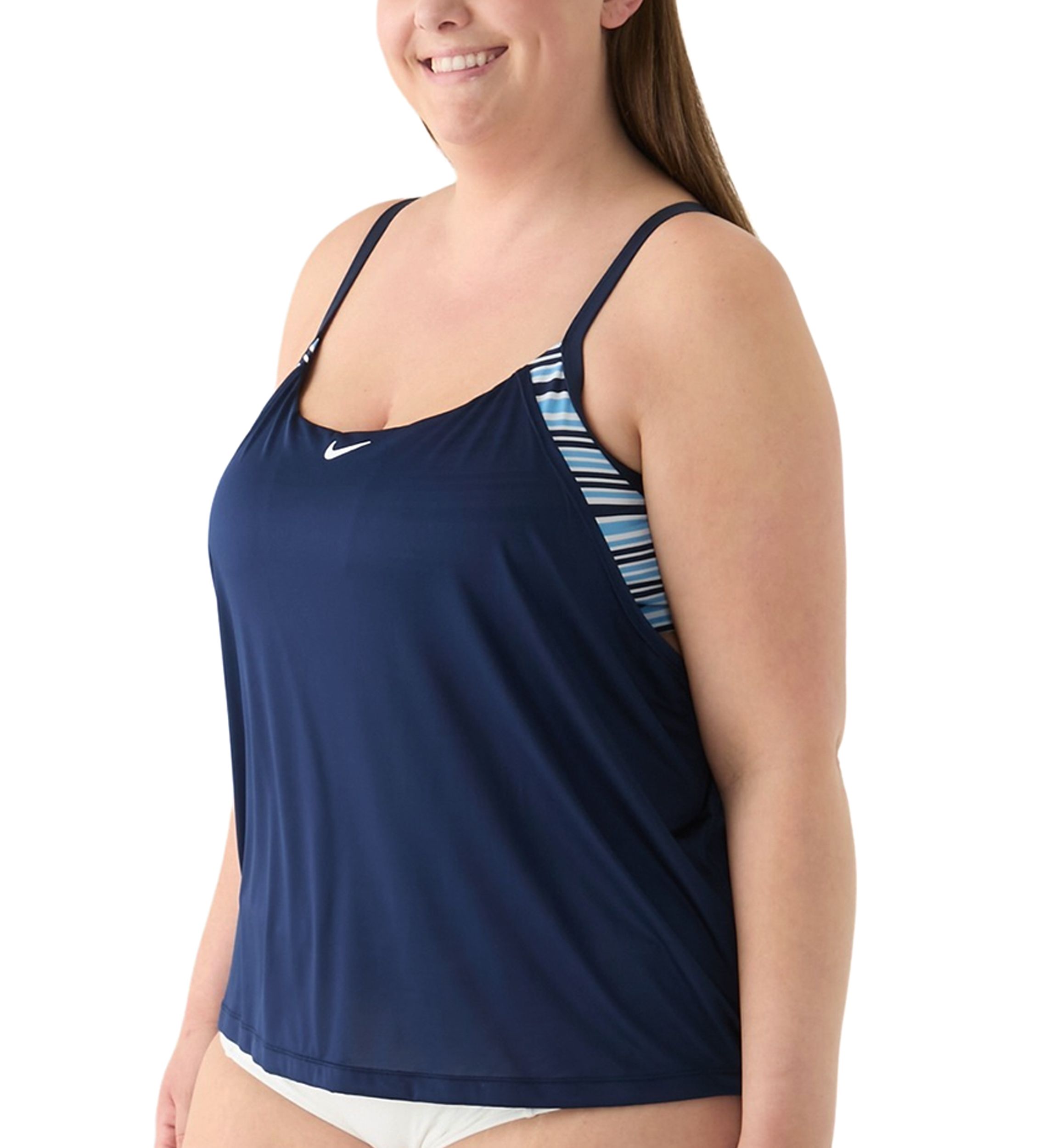Off Stripe Layered Tankini Swim Top