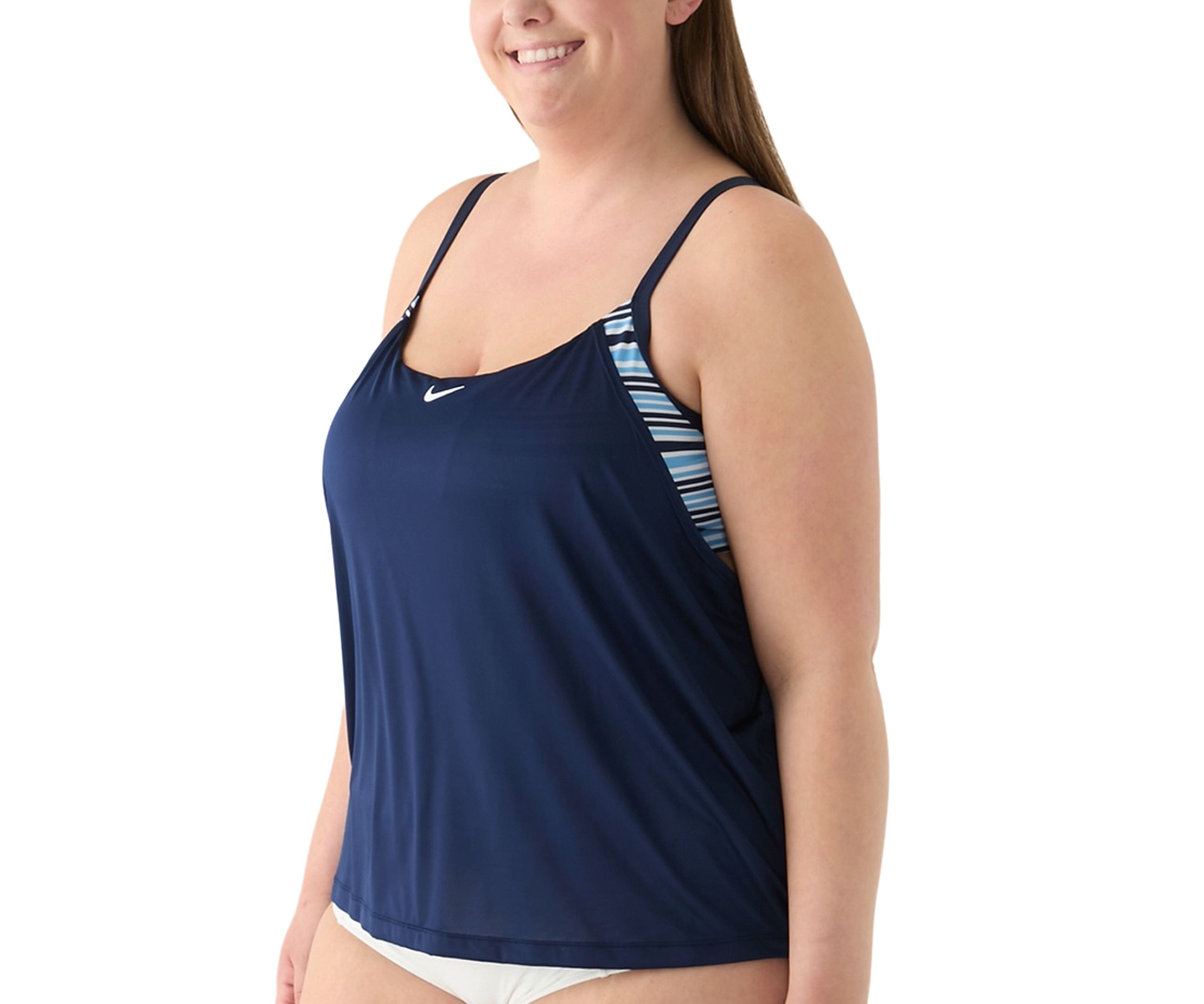 Off Stripe Layered Tankini Swim Top