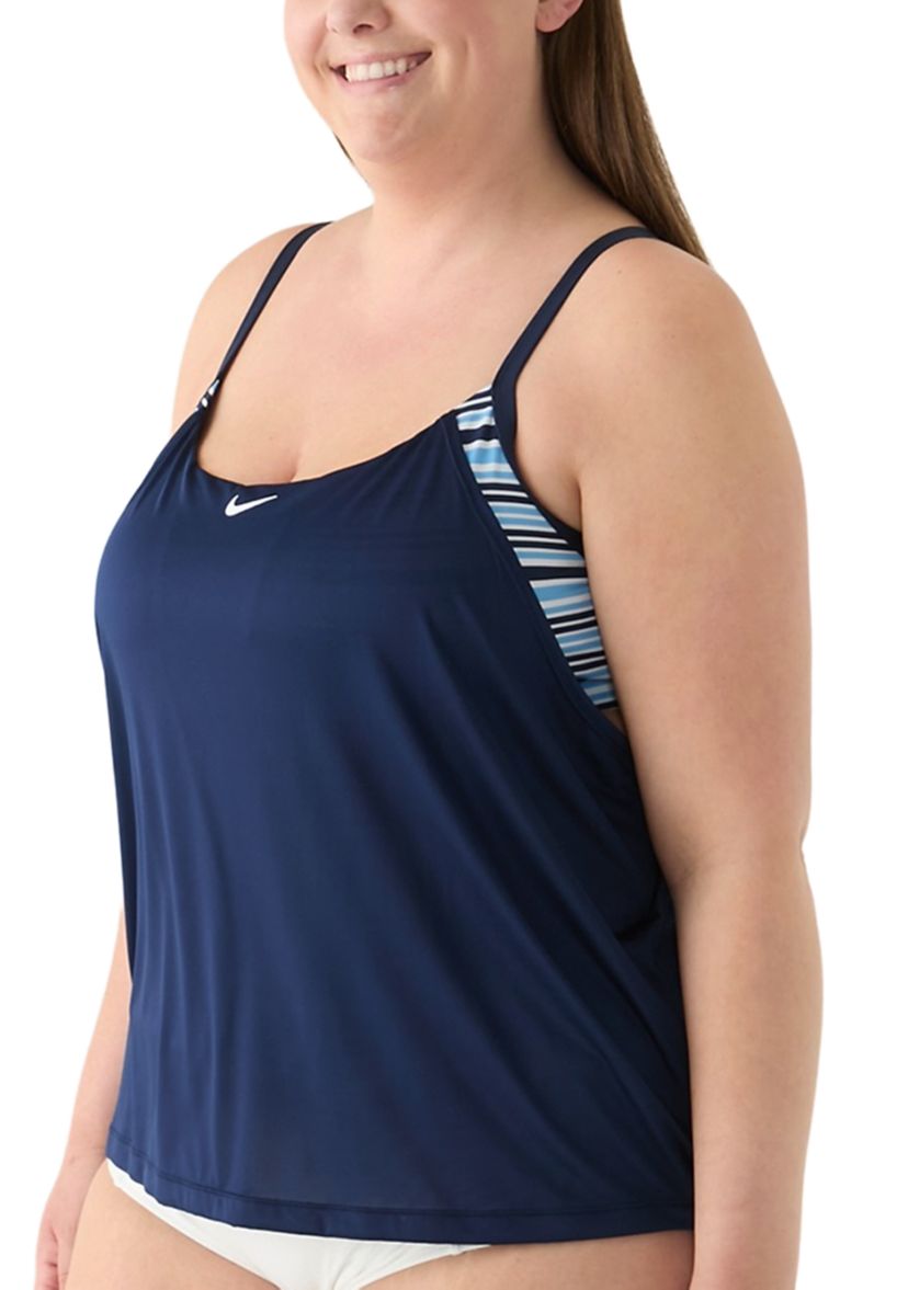 Off Stripe Layered Tankini Swim Top
