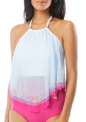 Coco Reef Aura Mesh Ruffle High Neck Swim Tankini Top | belk