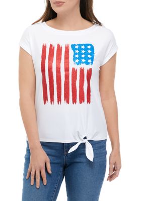 Dolman Sleeve Tie Waist Americana Graphic T-Shirt