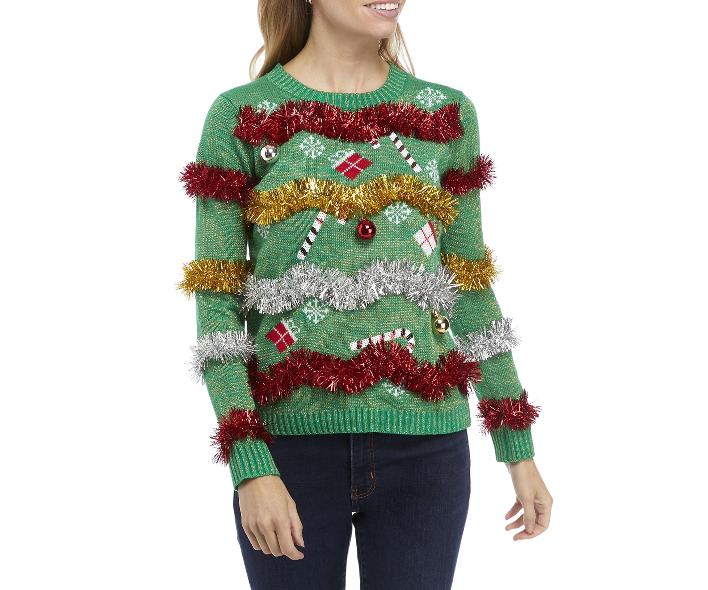 Womens Metallic Tinsel Christmas Sweater 