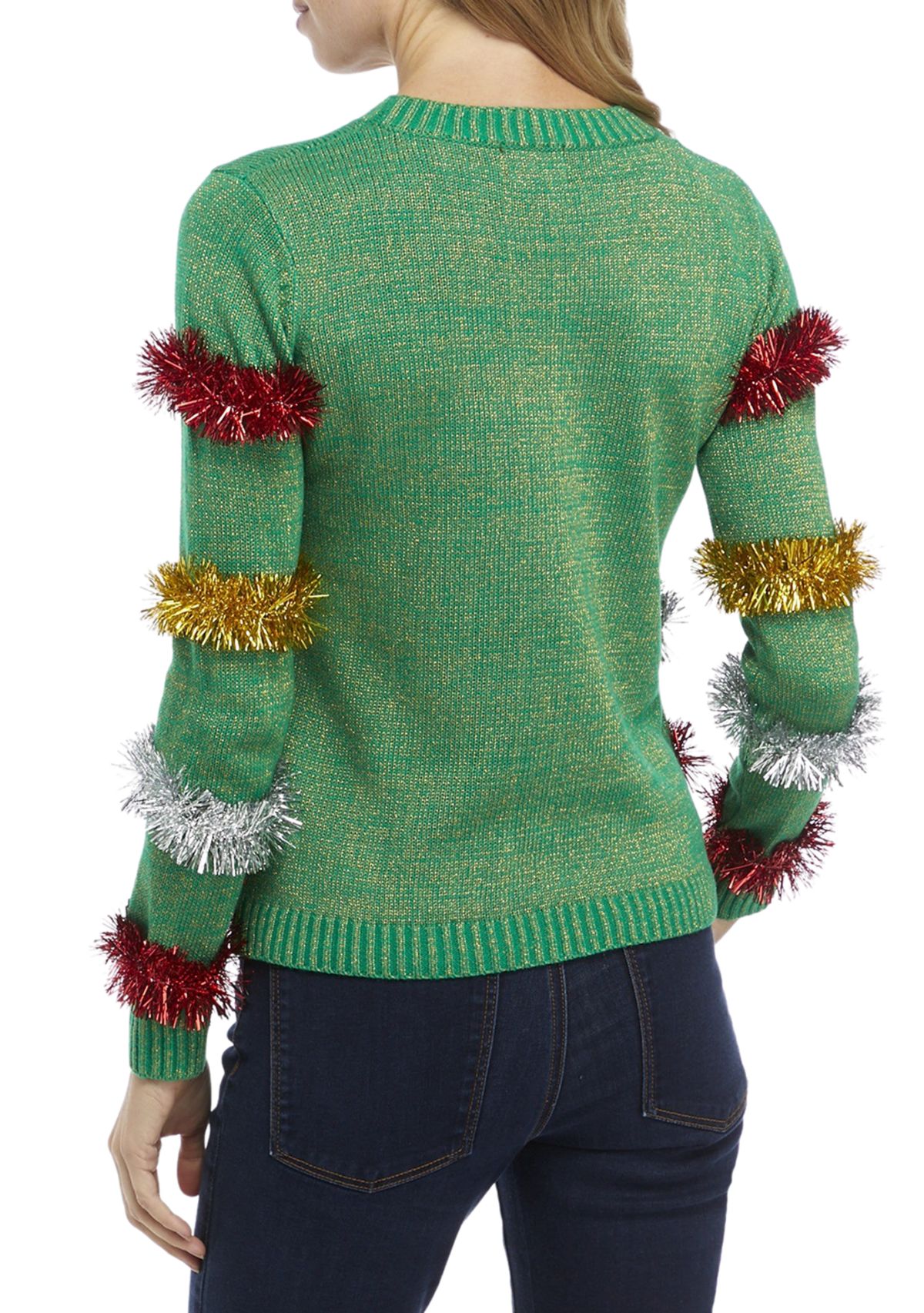 Womens Metallic Tinsel Christmas Sweater 