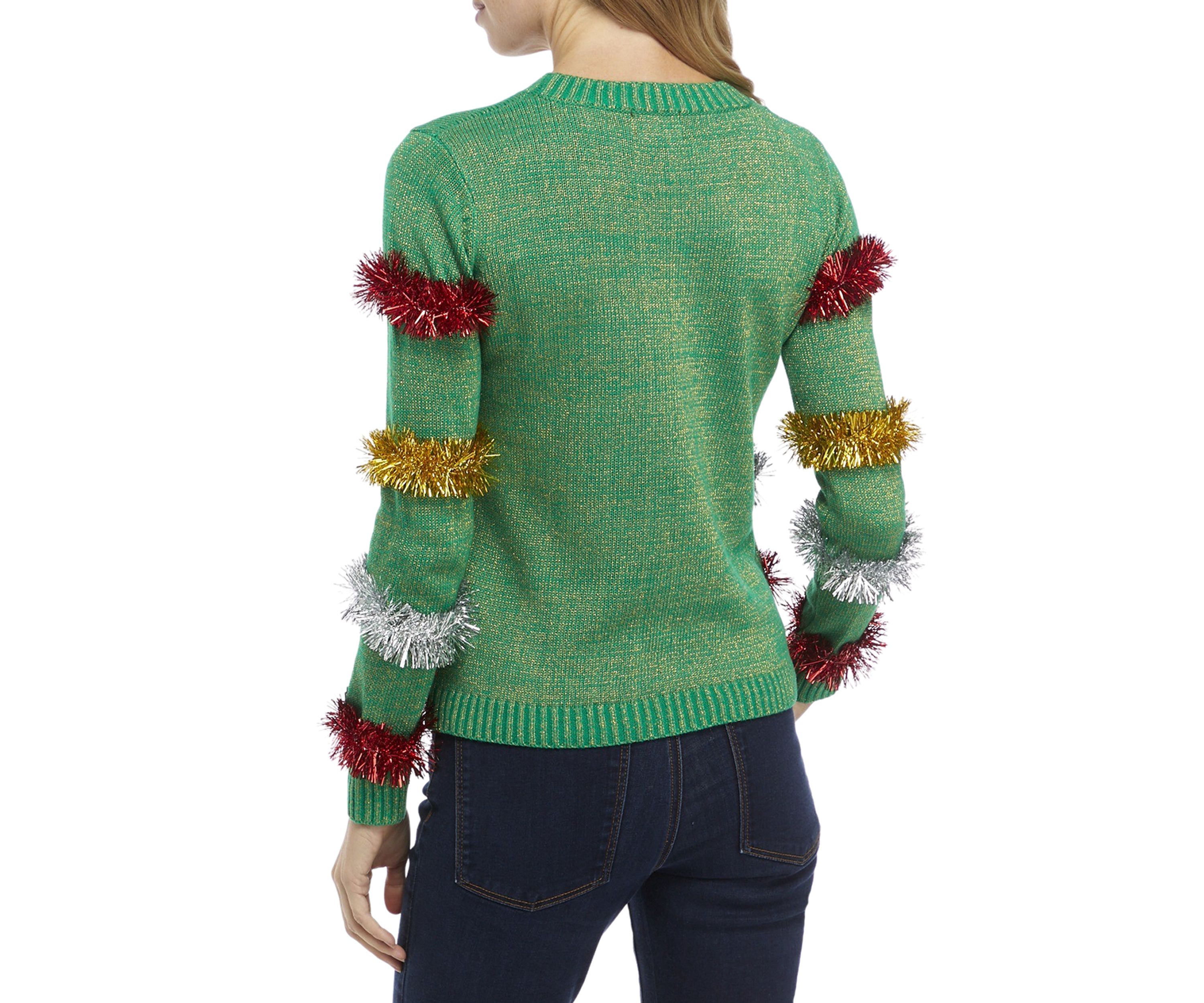 Womens Metallic Tinsel Christmas Sweater 