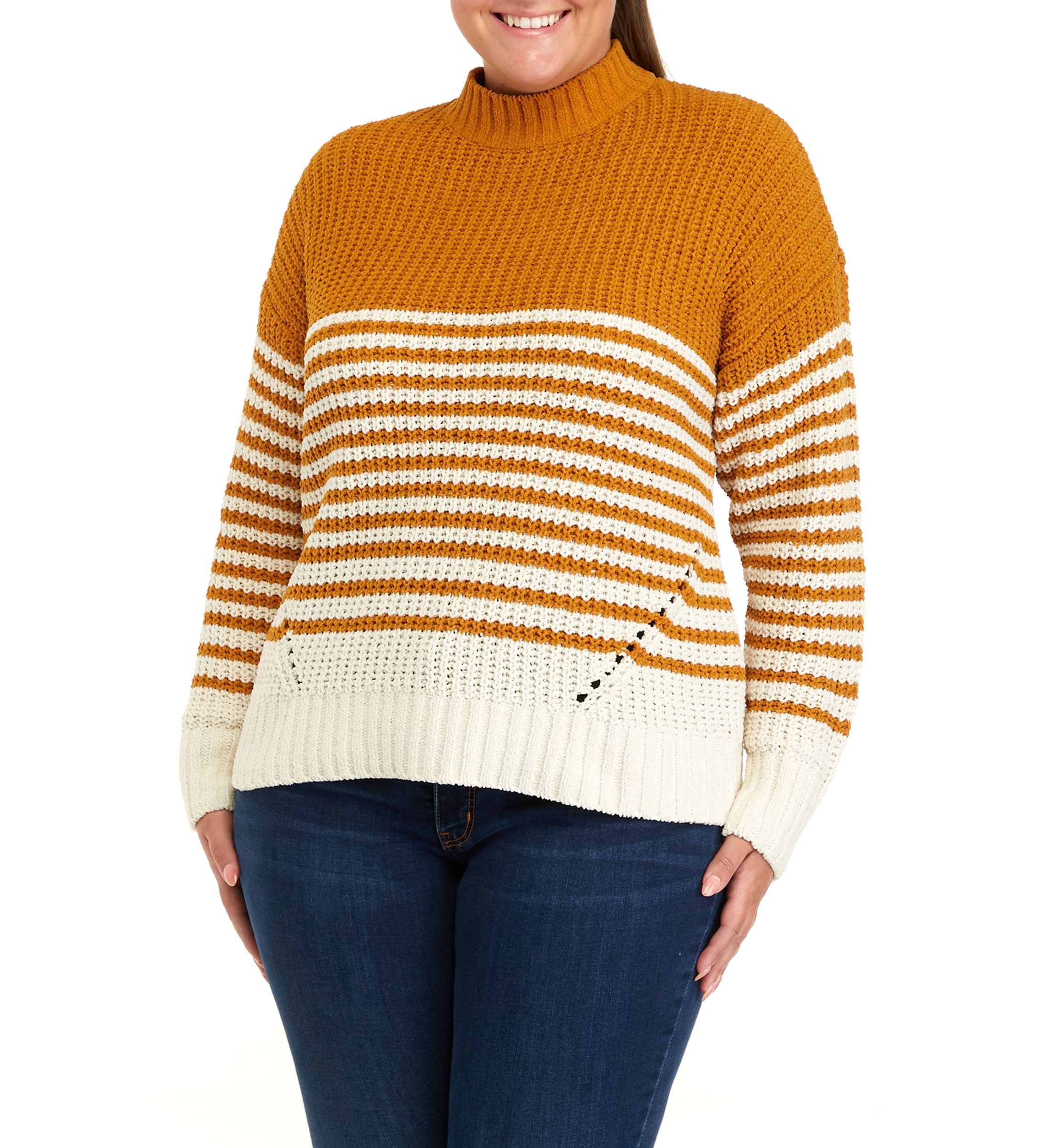 Plus Size Chenille Stripe Mock Neck Sweater