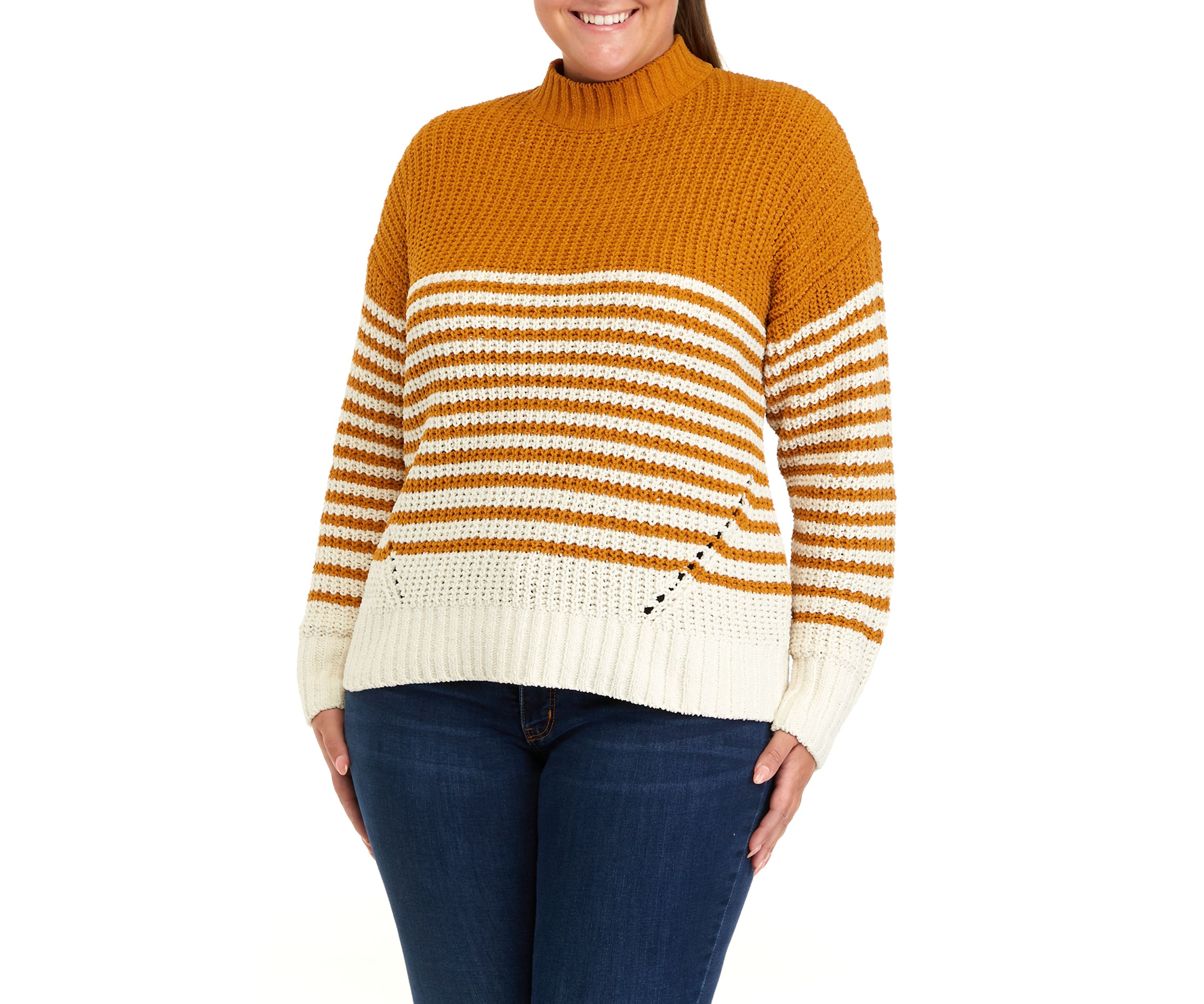 Plus Size Chenille Stripe Mock Neck Sweater