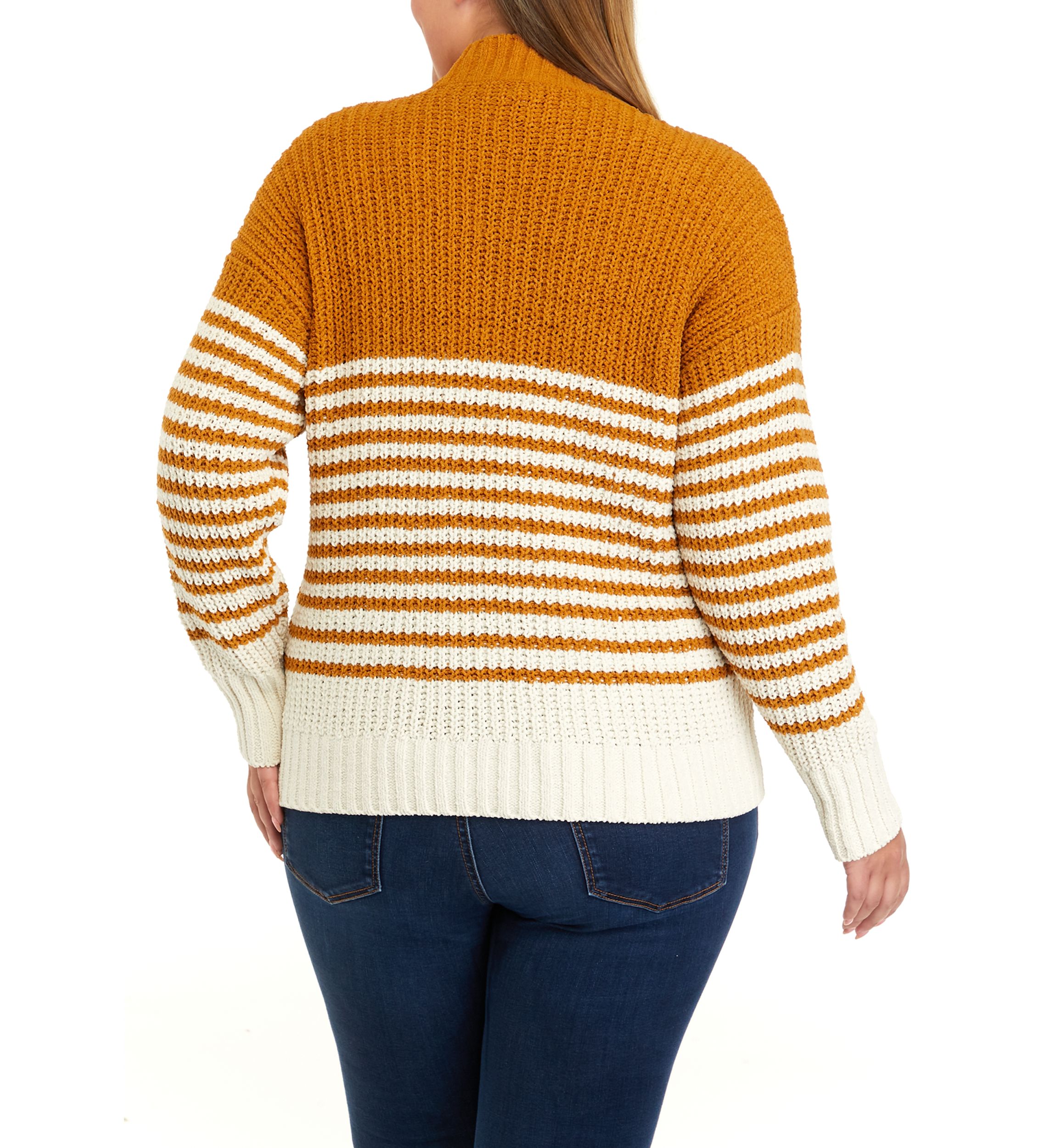 Plus Size Chenille Stripe Mock Neck Sweater