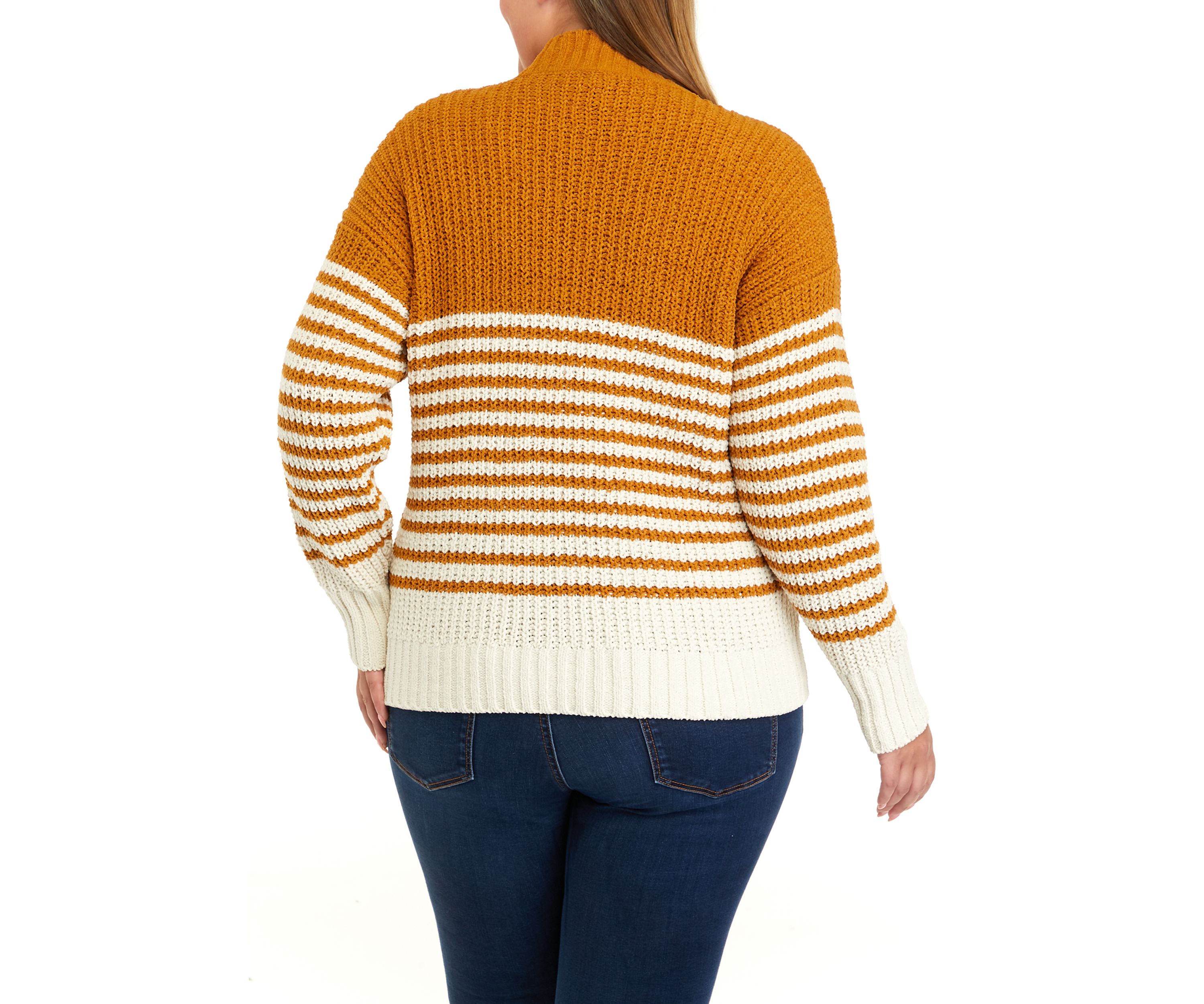 Plus Size Chenille Stripe Mock Neck Sweater