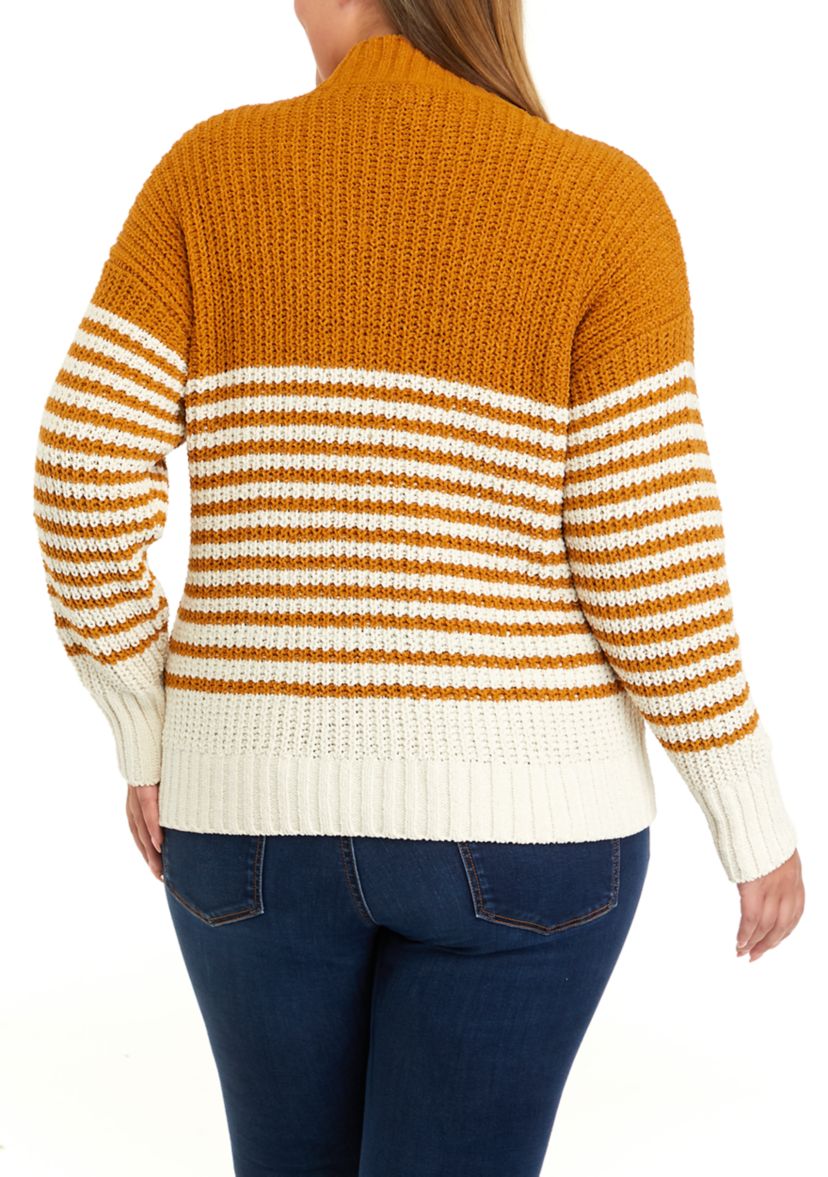Plus Size Chenille Stripe Mock Neck Sweater