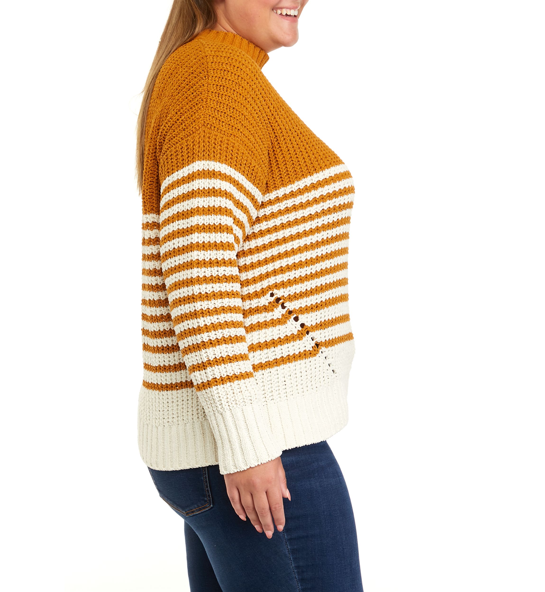 Plus Size Chenille Stripe Mock Neck Sweater