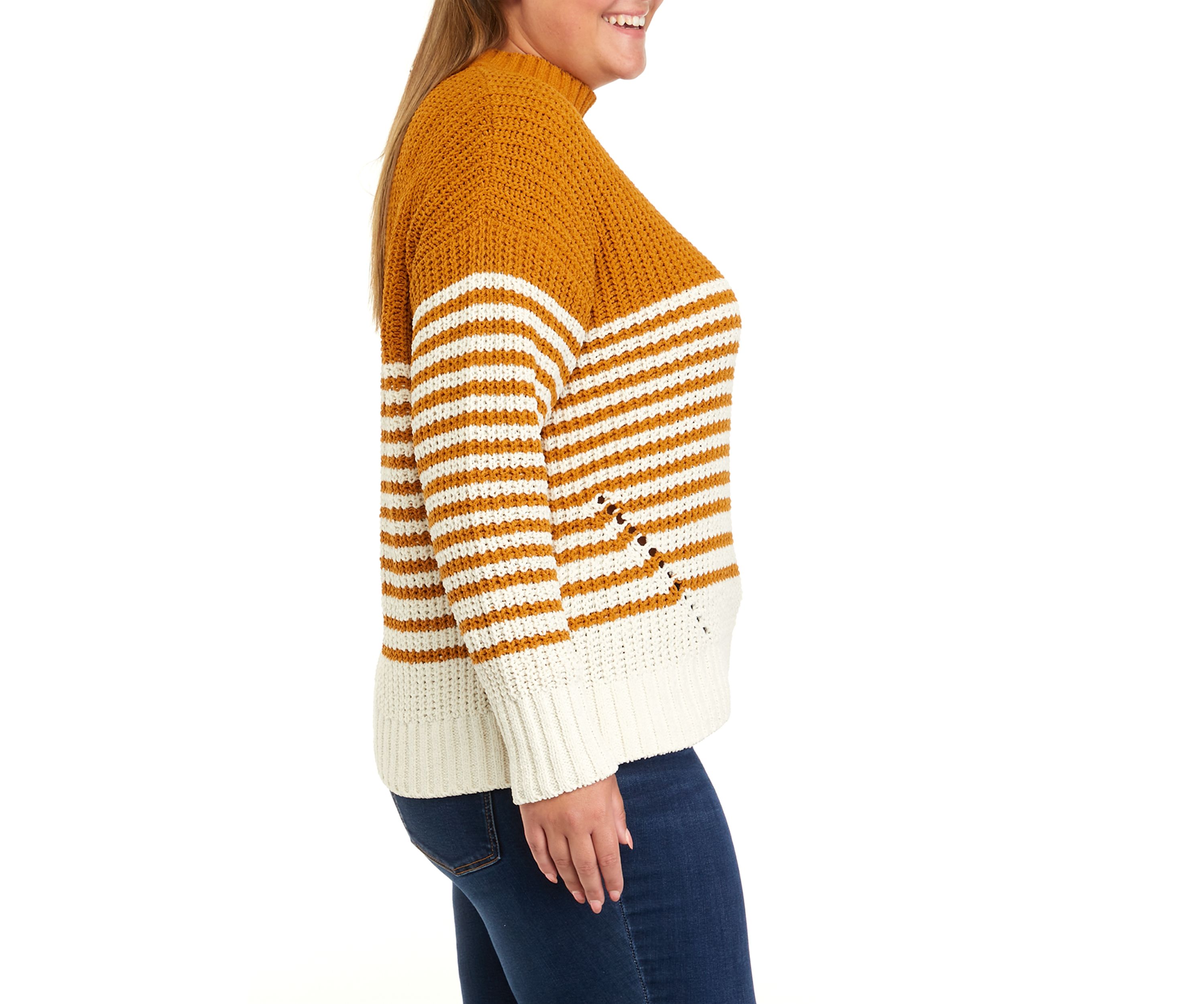 Plus Size Chenille Stripe Mock Neck Sweater