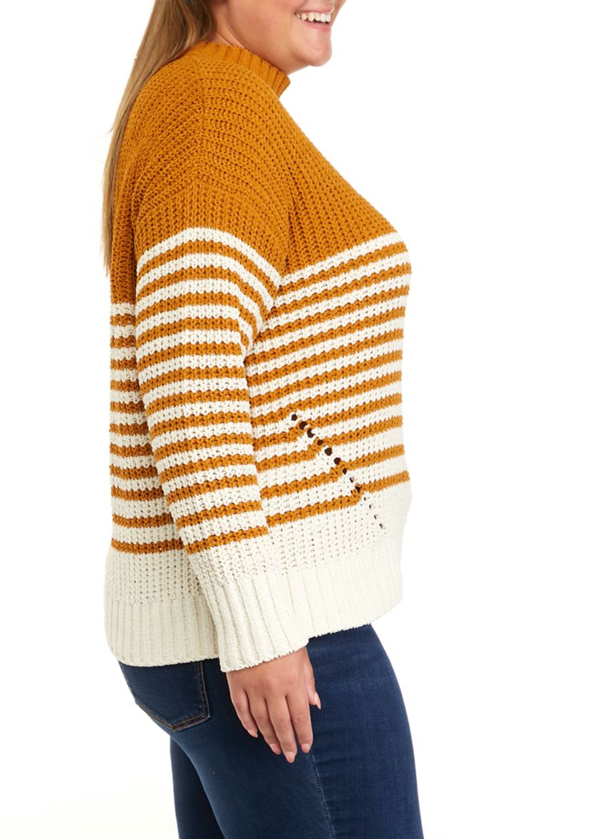 Plus Size Chenille Stripe Mock Neck Sweater