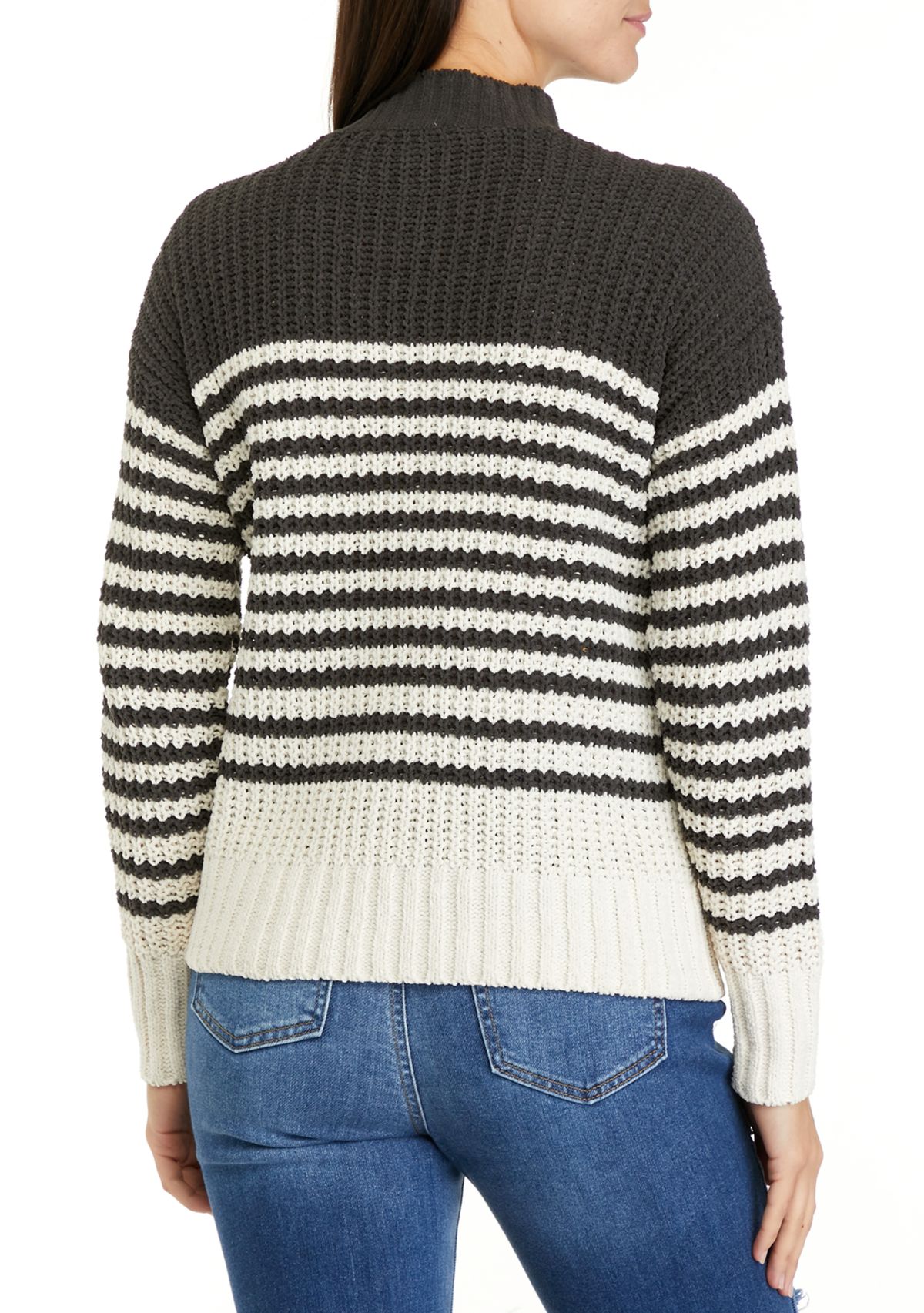 Womens Chenille Stripe Mock Neck Sweater 