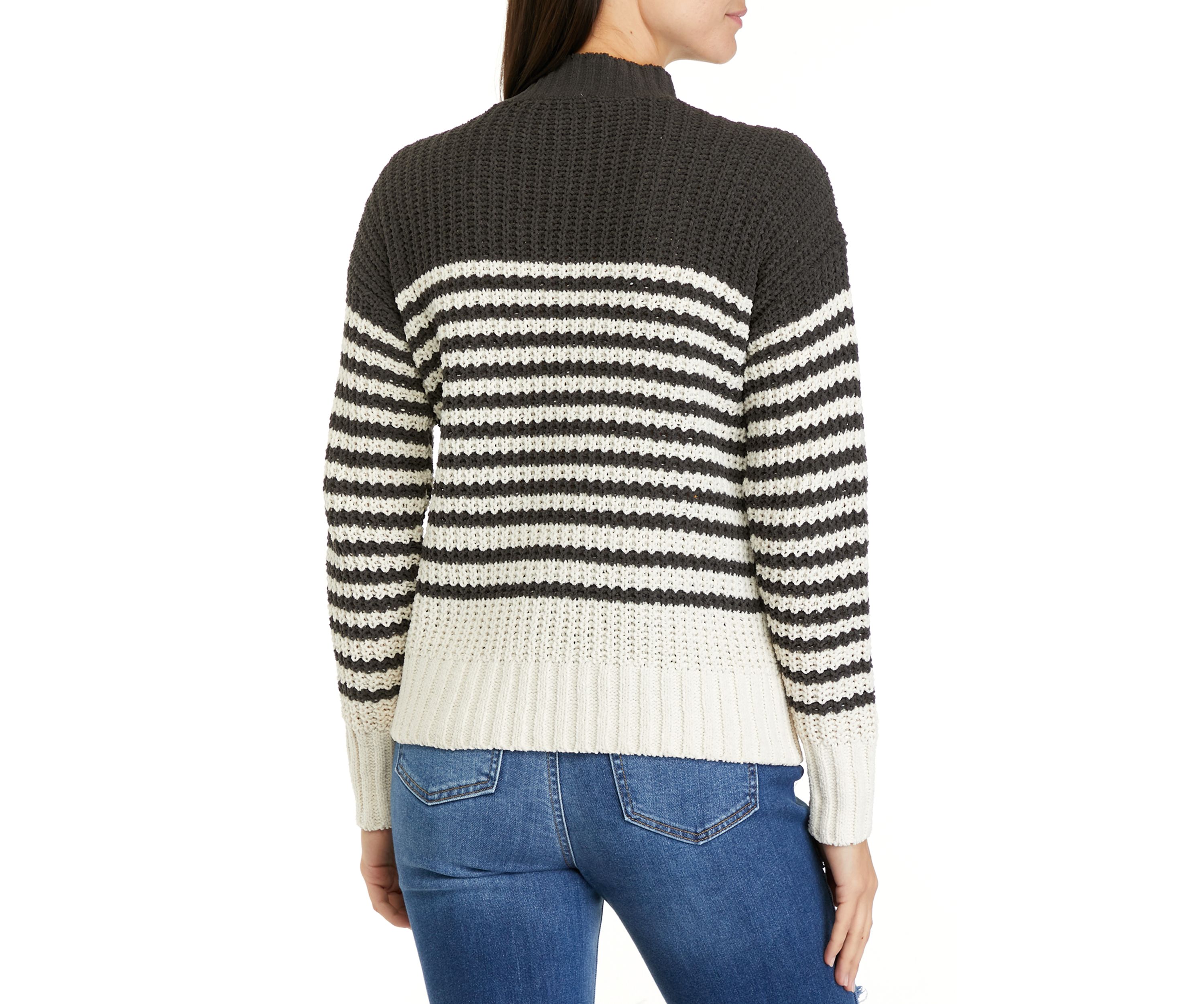 Womens Chenille Stripe Mock Neck Sweater 