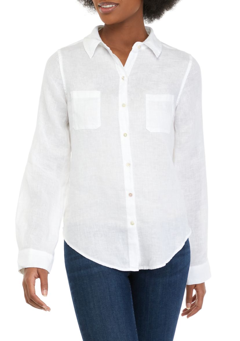 Sea View Linen Button Down Top