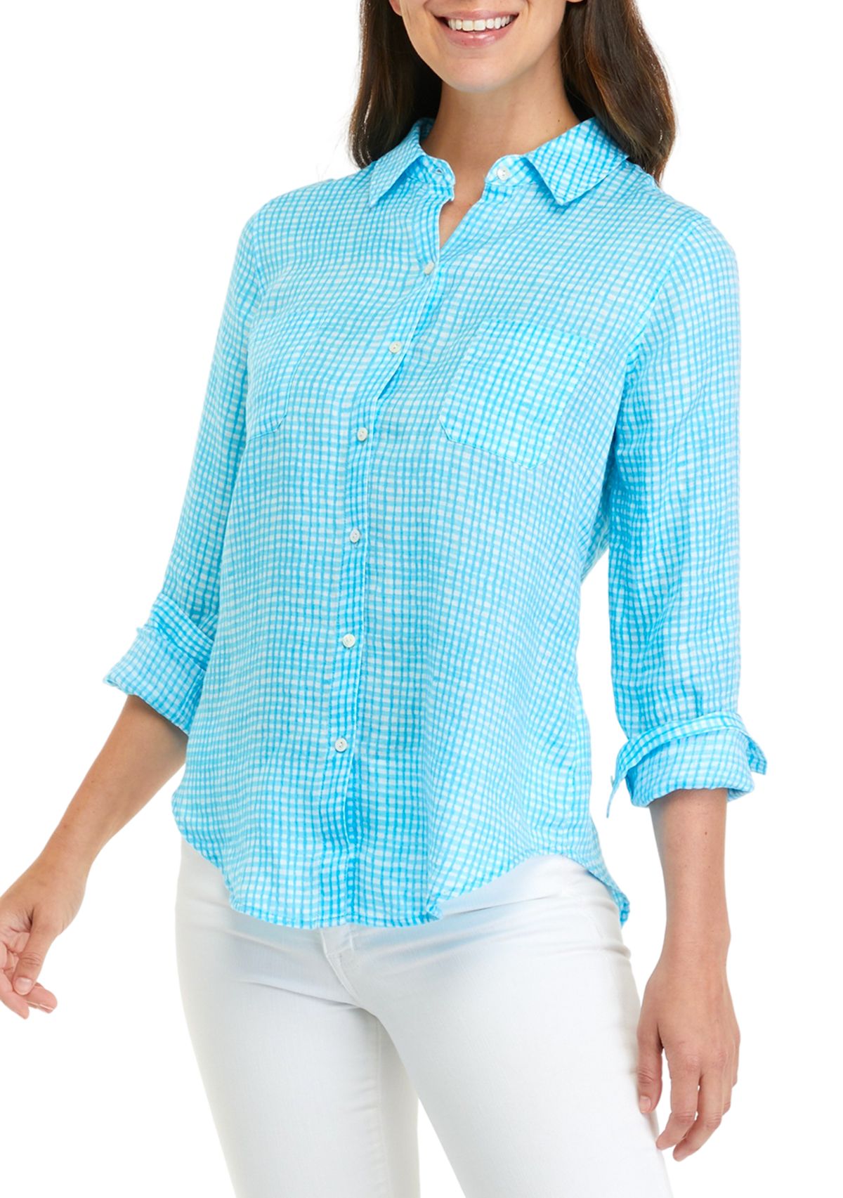 Womens Sea View Linen Button Down Top 
